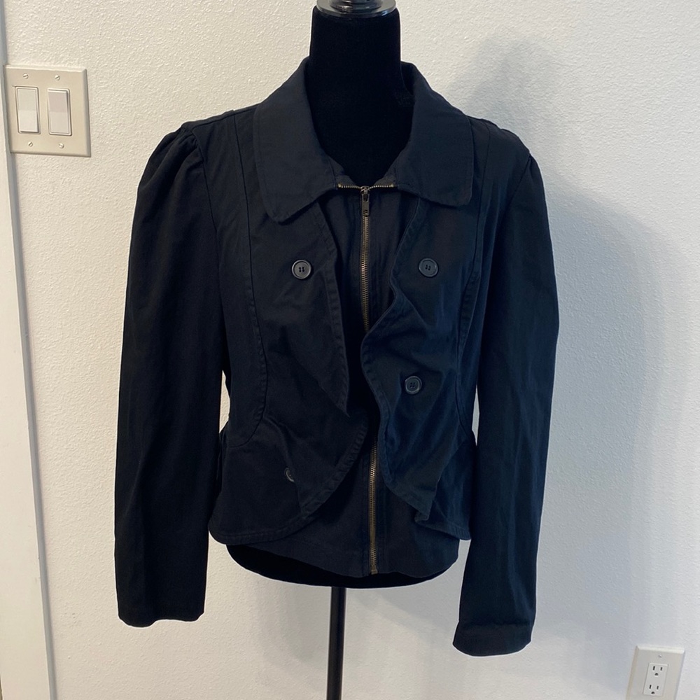 Black Susie Rose Peek Zipper Collared Jacket Size XXL (18) 98% Cotton 2% Spandex